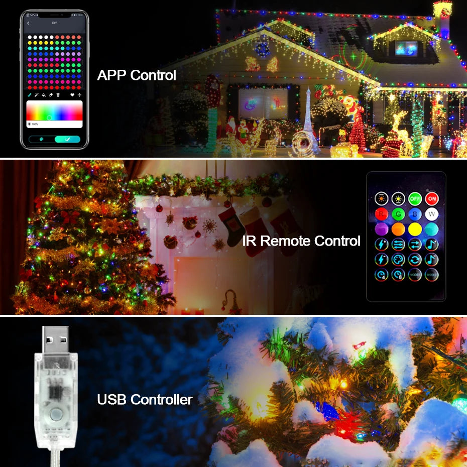 50M 20M 10M 5M 1M Christmas Lights LED Fairy String Light USB Smart Bluetooth Curtain Lights Garland for Home Party Decoration