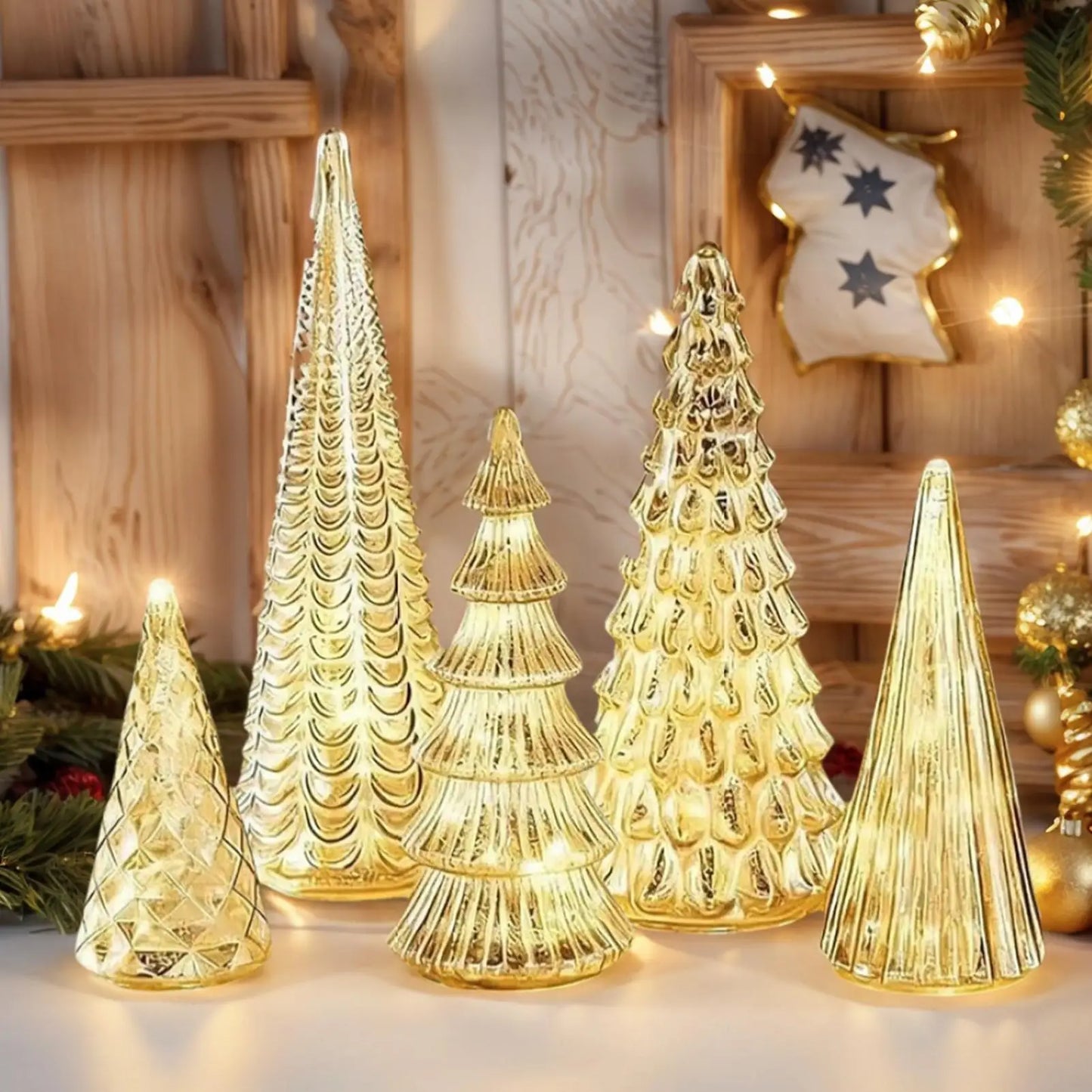 Christmas Trees with Lights 5 Pieces Acrylic LED Small Home Decor LED Light Up Christmas Tree for Outdoor Desk Table Fireplace