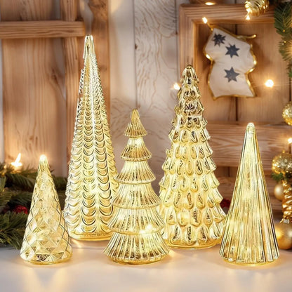 Christmas Trees with Lights 5 Pieces Acrylic LED Small Home Decor LED Light Up Christmas Tree for Outdoor Desk Table Fireplace