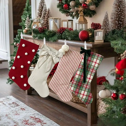 Christmas Decorations Bows Christmas Socks Candy Gift Bags Festive Christmas Atmosphere Home Hanging Ornaments