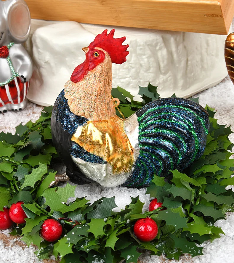 Christmas ornaments, glass paintings, roosters, pandas, animal shapes, charms, home christmas tree scenes, dress up pendants