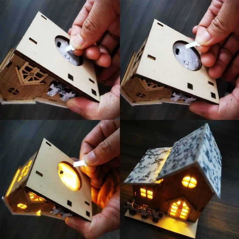 Christmas LED Light Wooden House Luminous Cabin Merry Christmas Decorations for Home DIY Xmas Tree Ornaments Kids Gifts New Year