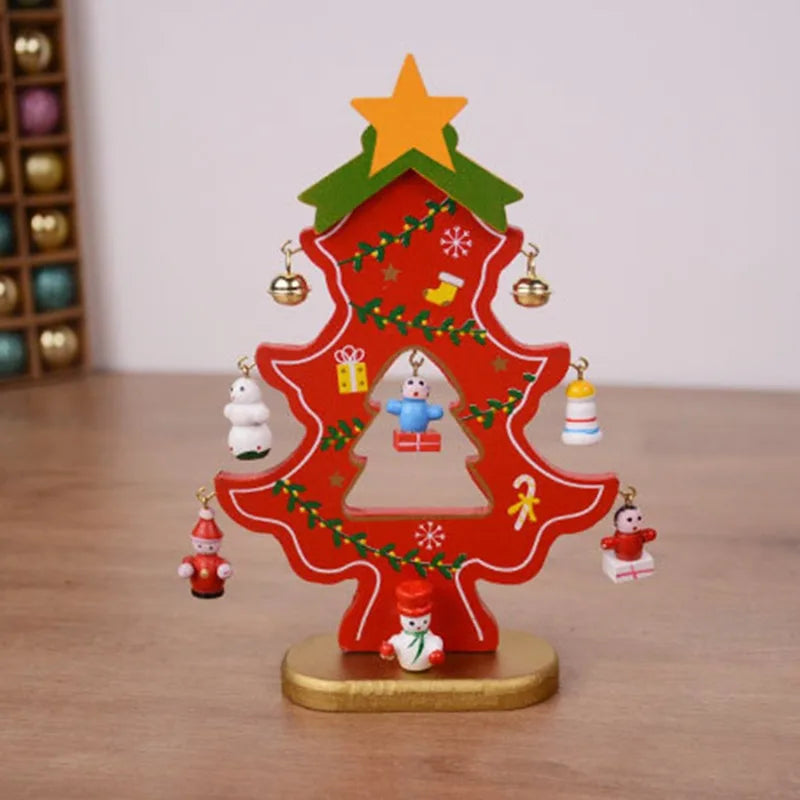 Christmas Tree Children's Handmade DIY Stereo Wooden Christmas Tree Scene Layout  Decorations Ornaments （Pendant randomly）