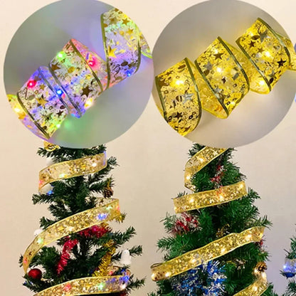 Christmas Decoration LED Ribbon Lights Christmas Tree Ornaments DIY Lace Bows String Light Navidad Home Decoration New Year 2025