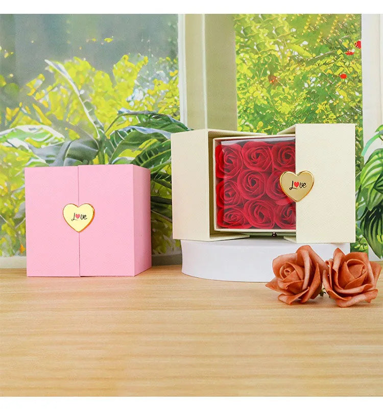 Birthday Gift for Girlfriend - 9 Rose Jewelry Box with Drawer Storage, Quadrilateral Spray-Painted Plastic Design, Perfect for H
