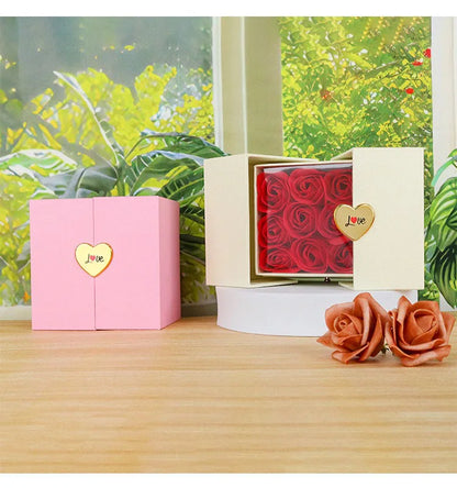 Birthday Gift for Girlfriend - 9 Rose Jewelry Box with Drawer Storage, Quadrilateral Spray-Painted Plastic Design, Perfect for H