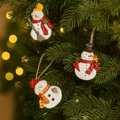 Cartoon Christmas Hanging Ornaments Handcrafted Tree Wooden Beaded String Snowman Pendant Decoration