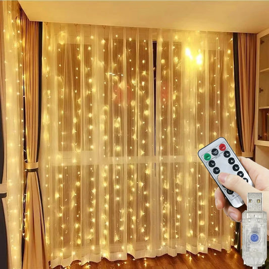 Christmas Lights Curtains for Windows Led Fairy New Year Lighting Room String Garland Usb Party Waterfalls Decorations Girls