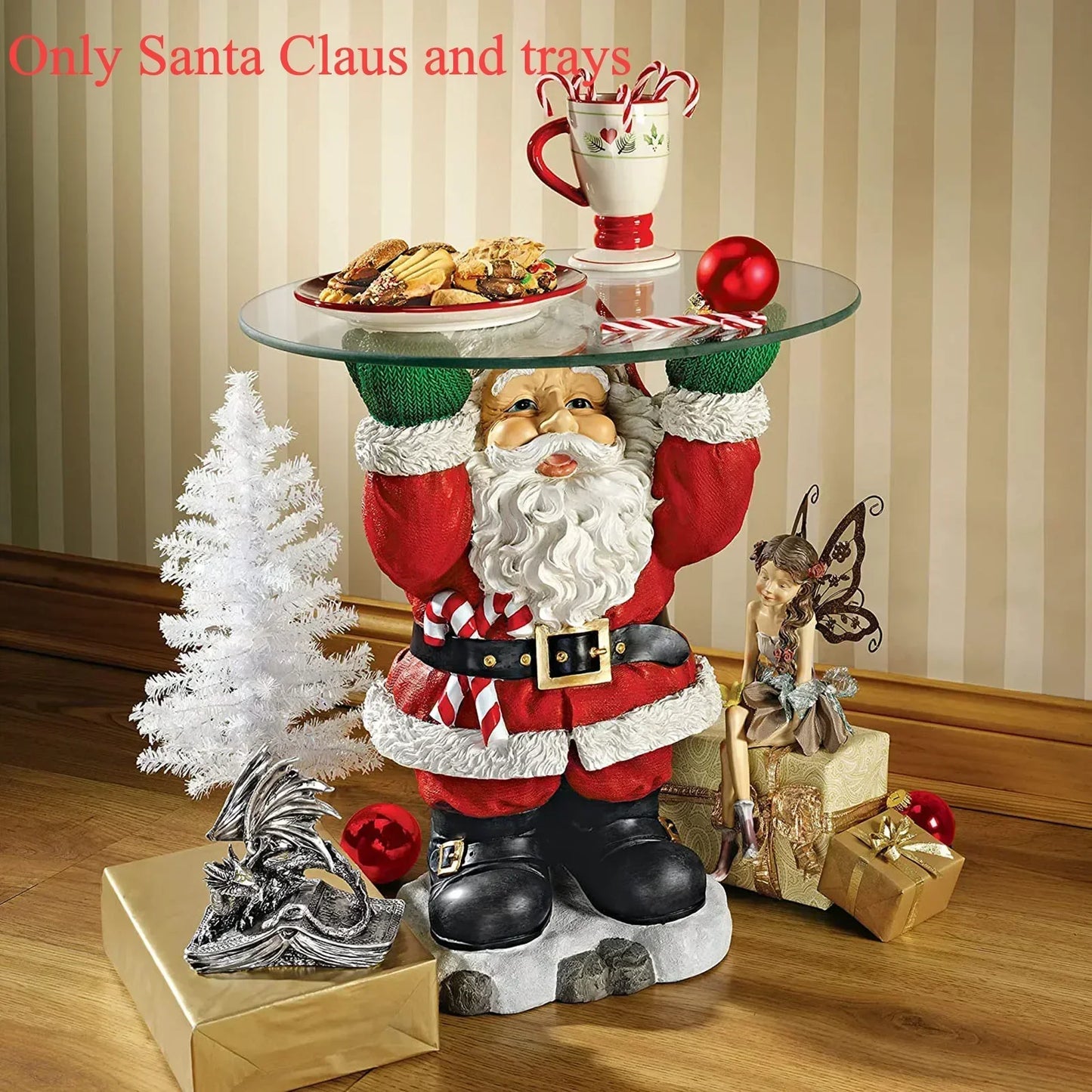 Christmas Tree and Waiter Tray Sculpture Resin Handicrafts Ornaments, Home Desktop Decoration, Full of Festive Atmosphere