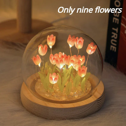 Birthday Gifts Mom Assembled Tulip Light Handmade Artificial Flower Table Lamp Bedroom Desk Decoration for Daughter Girlfriend