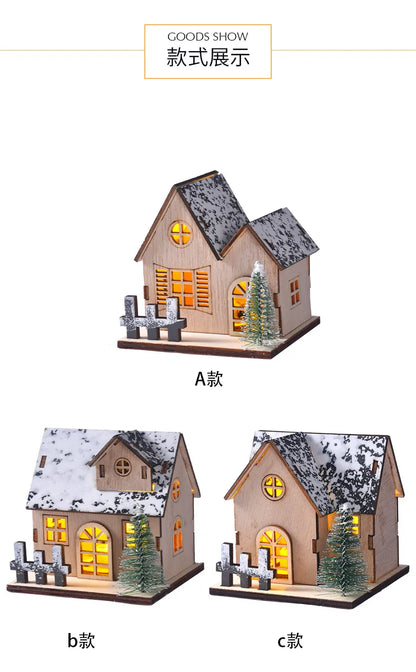 Christmas ornament decoration luminous chalet LED wooden small house Christmas tabletop ornament