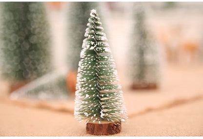 Mini Christmas Tree Decor with Snow Covered Pine DIY Ornaments Winter Snow Ornaments Trees for Xmas Party Home Party bar