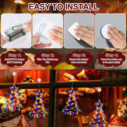 Christmas Tree Lights Battery Powered Metal Framed Hanging Christmas Window Fairy Light Decorations with Timer for Xmas New Year