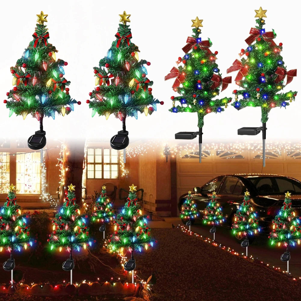 Solar  Outdoor Christmas Trees Christmas Decorations LED Red Fruit And Bow Garden Lawn Landscape Festive Christmas Decor