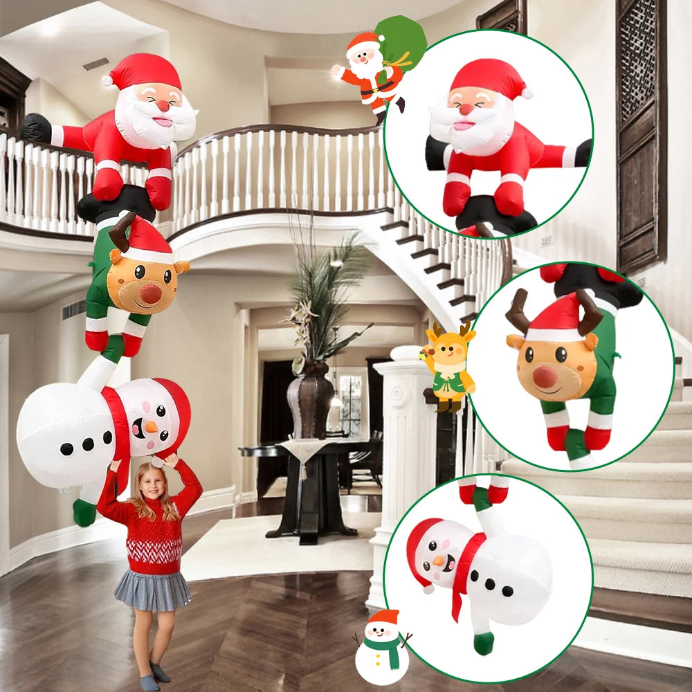8FT Climbing Santa with Reindeer & Snowman