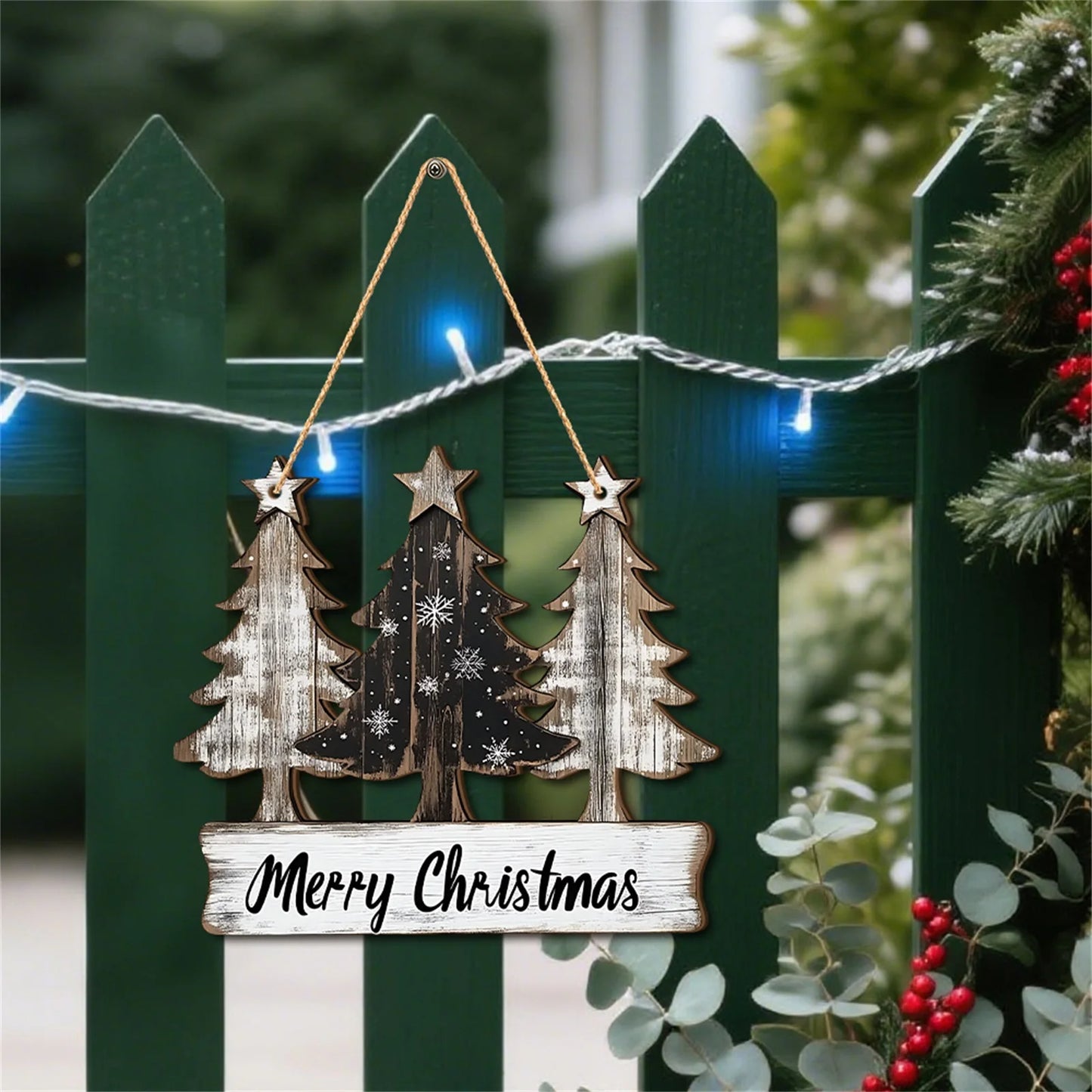 2D Christmas Three Trees Wooden Christmas Decoration Festival Atmosphere Decoration Hanging Pendant Holiday Gifts