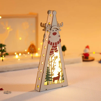 Christmas Decorations DIY Handmade House Luminous Wooden Ornaments Christmas Tree Snowman Atmosphere Pendant Send Light String