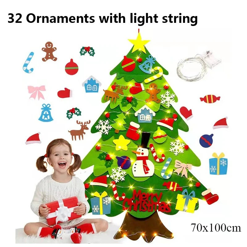 Felt Christmas Tree with Ornaments DIY Cristmas Ornament Navidad Gifts Santa Claus New Year Door Wall Hanging Decorations