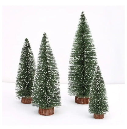Mini Christmas Tree Decor with Snow Covered Pine DIY Ornaments Winter Snow Ornaments Trees for Xmas Party Home Party bar