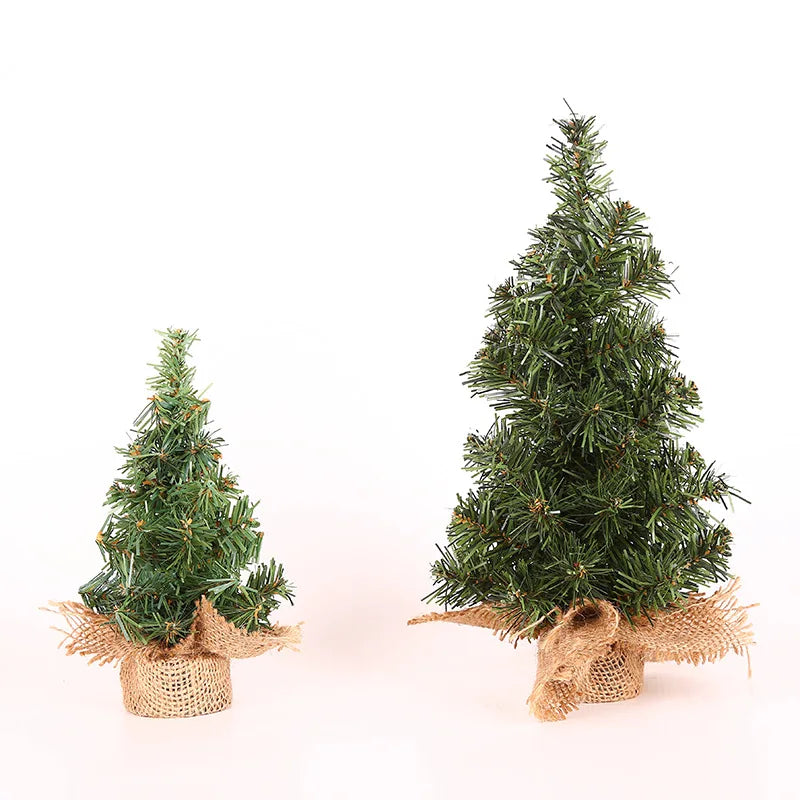 20cm-60cm Mini Christmas Trees Green With Linen Base Perfect Desktop Ornaments Store Window Displays Christmas Add Festive Touch