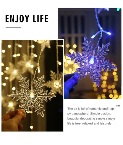 Christmas Snowflakes LED String Lights Flashing Fairy Curtain Lights  for Holiday Party Wedding Xmas Decoration Household Goods
