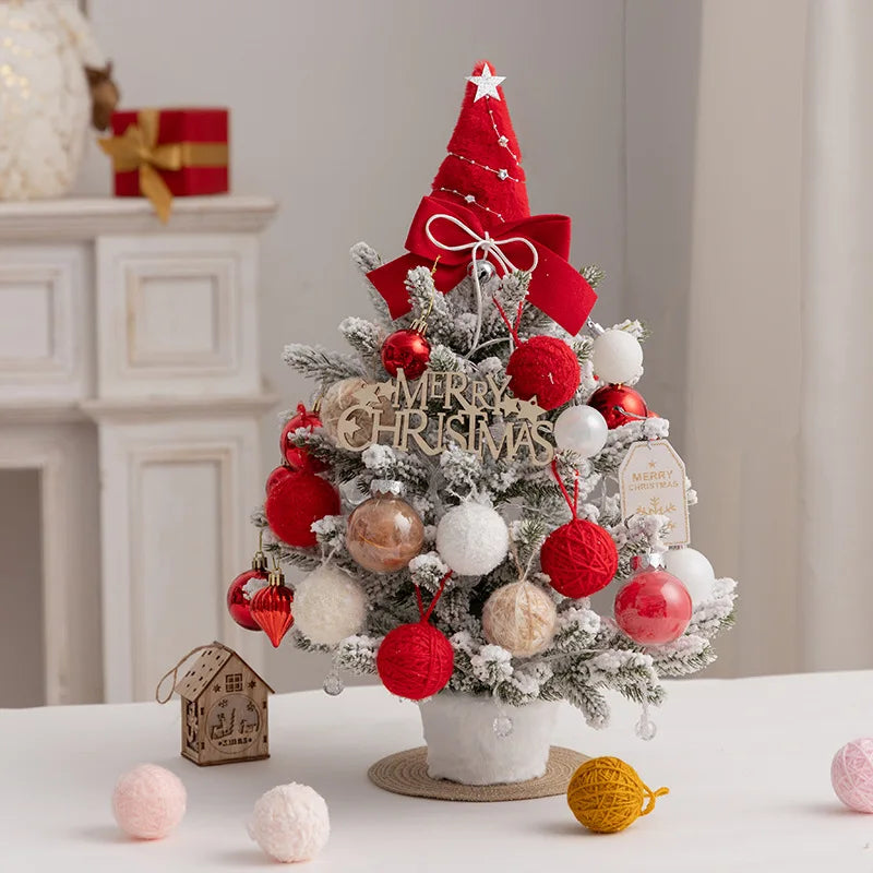 Christmas Tree DIY Set 35cm Xmas Tree with LED Lights Tabletop Ornament for Navidad Party Pine Flocked Snow Tree Decora Gift