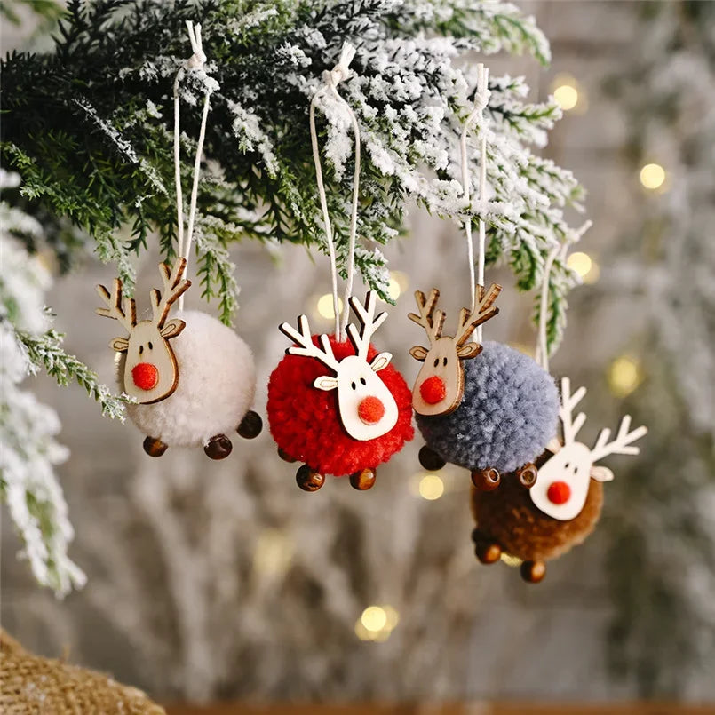 Christmas Ornaments Wooden Elk Hanging Pendant Ornament Christmas Tree Decor for Home New Year 2024 Noel Navidad Decorations