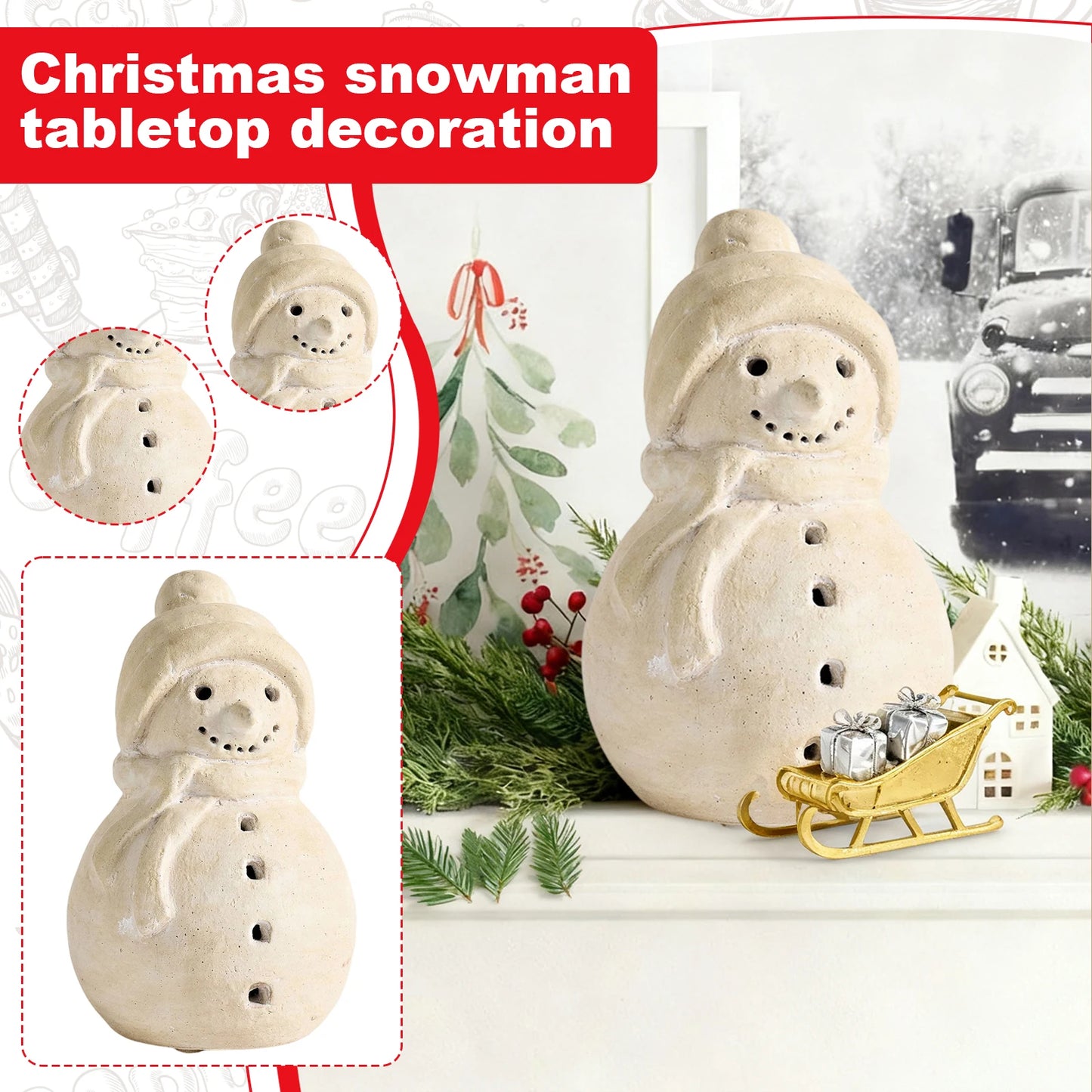 Christmas Tree Snowman Desktop Decoration,Resin Snowman Statue Ornament Decoration Making The Home Filled with Xmas Atmosphere