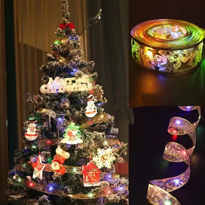 Christmas Decoration LED Ribbon Lights Christmas Tree Ornaments DIY Lace Bows String Light Navidad Home Decoration New Year 2025