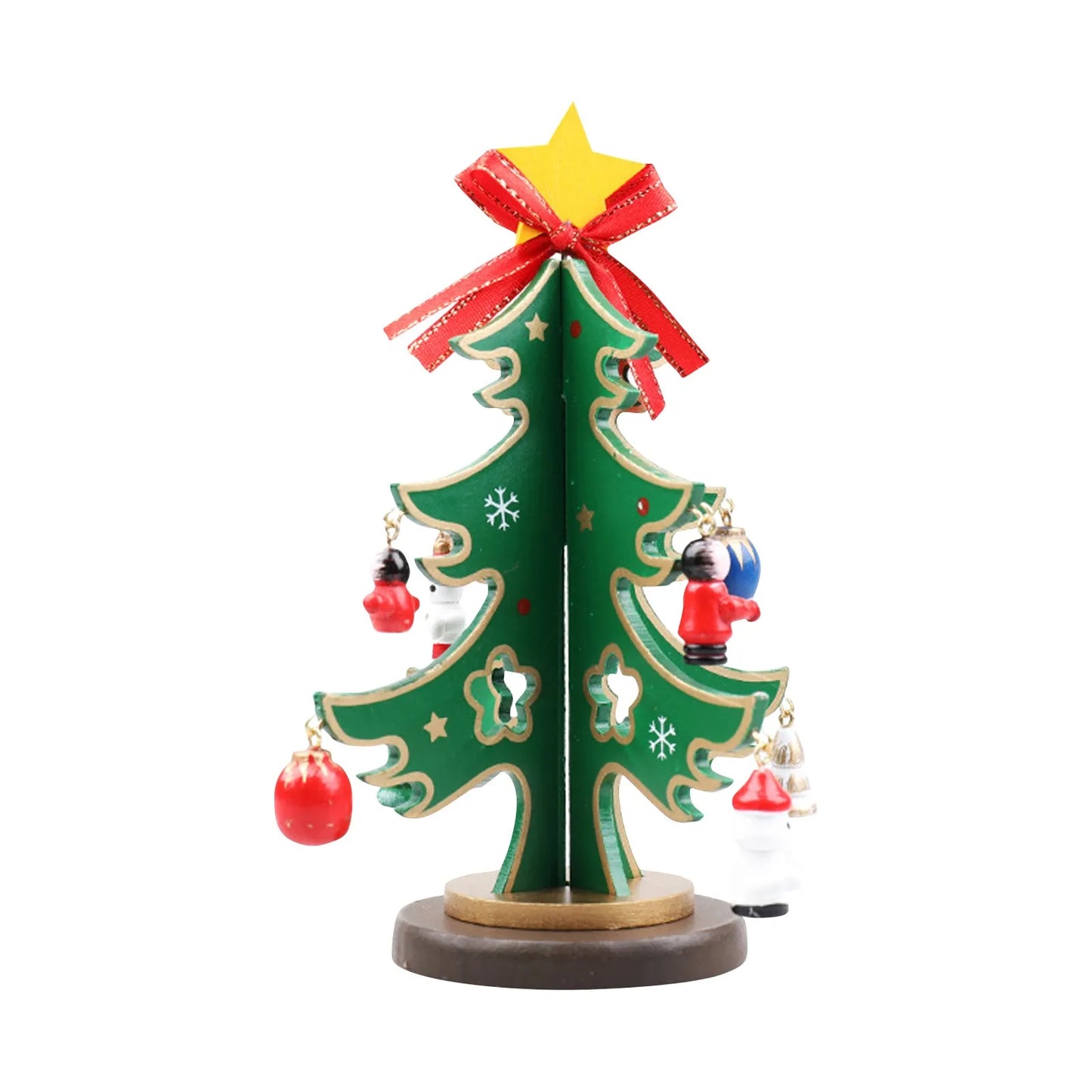 Christmas Wooden 3D Tree Ornament Festive Holiday Decor Tabletop Decoration Accessory Indoor Christmas Party Favor