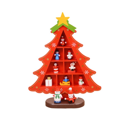 1PC Wooden Christmas Tree Creative Scene Layout Ornaments 3D Red Xmas Table Desktop Decoration Christmas Supplies