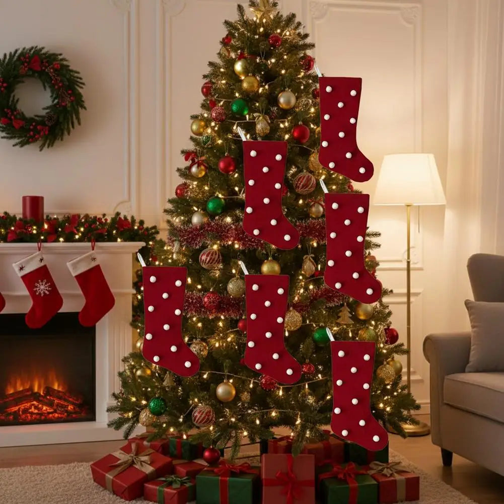 Christmas Decorations Bows Christmas Socks Candy Gift Bags Festive Christmas Atmosphere Home Hanging Ornaments