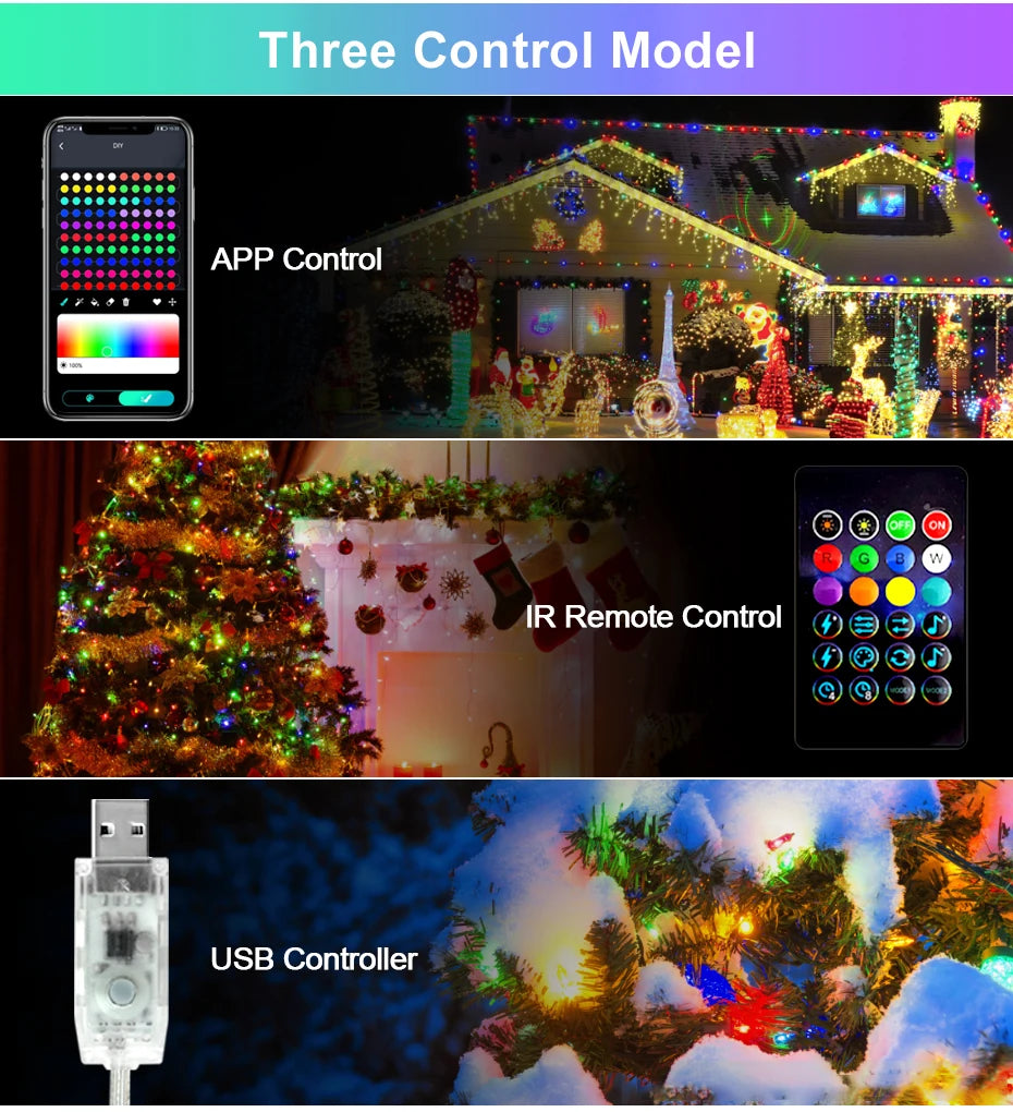 50M 20M 10M 5M 1M Christmas Lights LED Fairy String Light USB Smart Bluetooth Curtain Lights Garland for Home Party Decoration