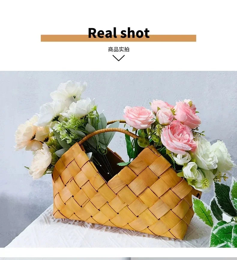 Gift Woven Flower Basket,decor Flower Basket Festival Wedding Birthday Creative Gift Woven Bag Hand Gift Basket Party Supplies