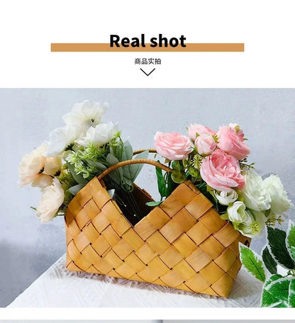 Gift Woven Flower Basket,decor Flower Basket Festival Wedding Birthday Creative Gift Woven Bag Hand Gift Basket Party Supplies