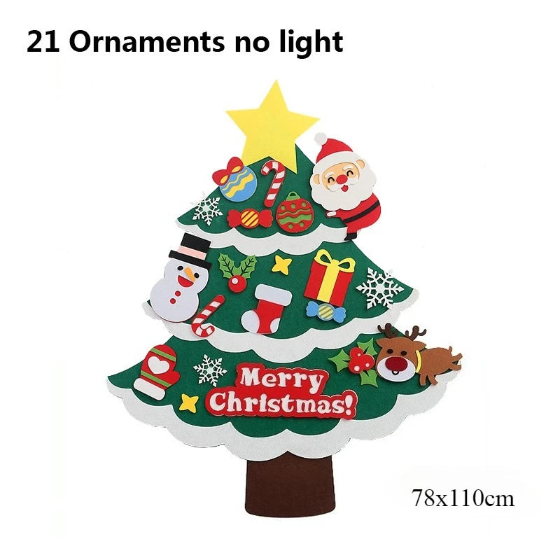 Felt Christmas Tree with Ornaments DIY Cristmas Ornament Navidad Gifts Santa Claus New Year Door Wall Hanging Decorations