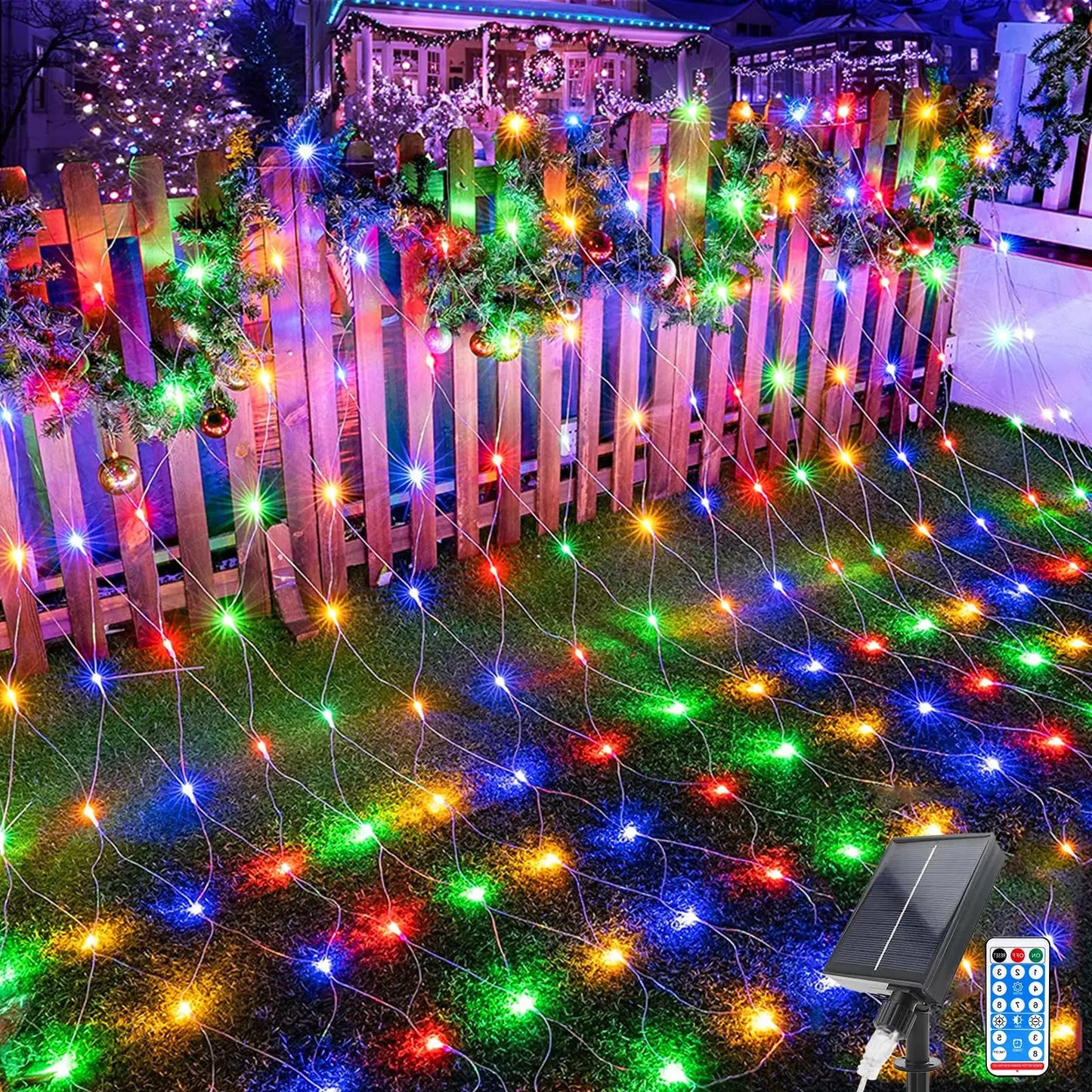 Christmas Net Lights Outdoor Solar Powered Mesh Light Waterproof Timing Dimmable for Tree Garden Yard Wedding Party Decoration