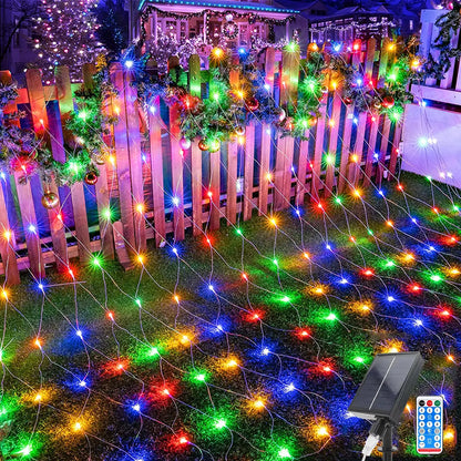 Christmas Net Lights Outdoor Solar Powered Mesh Light Waterproof Timing Dimmable for Tree Garden Yard Wedding Party Decoration