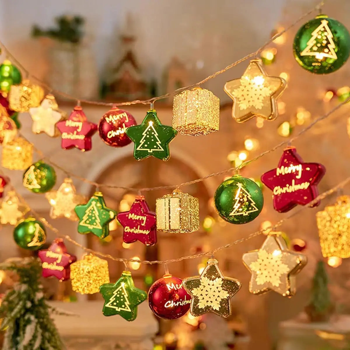 Christmas LED String Lights Santa Snowman Star Shaped Lights Perfect Holiday Atmosphere Lighting for Tree Party Decorations