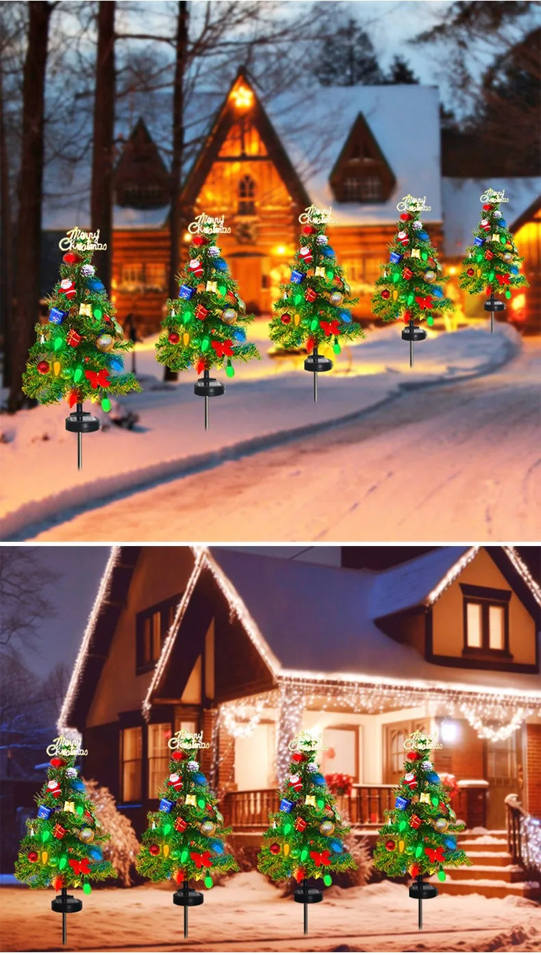 Christmas Tree LED Lights Solar Outdoor Decorative Lawn Garden Lamp Pathway Landscape Lighting for Holiday Festive Decor