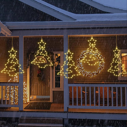 Christmas Tree Lights Battery Powered Metal Framed Hanging Christmas Window Fairy Light Decorations with Timer for Xmas New Year