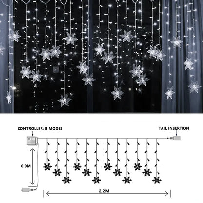 Christmas Snowflakes LED String Lights Flashing Fairy Curtain Lights  for Holiday Party Wedding Xmas Decoration Household Goods