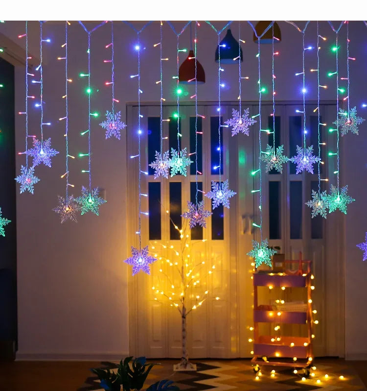 Christmas Snowflakes LED String Lights Flashing Fairy Curtain Lights  for Holiday Party Wedding Xmas Decoration Household Goods