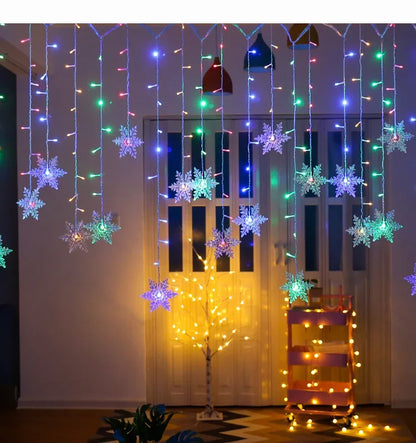 Christmas Snowflakes LED String Lights Flashing Fairy Curtain Lights  for Holiday Party Wedding Xmas Decoration Household Goods