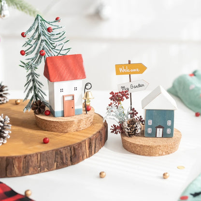 Christmas Tabletop Decorations Winter Wooden House with Mini Artificial Trees Sign Home Room Living Room Decorations Ornaments