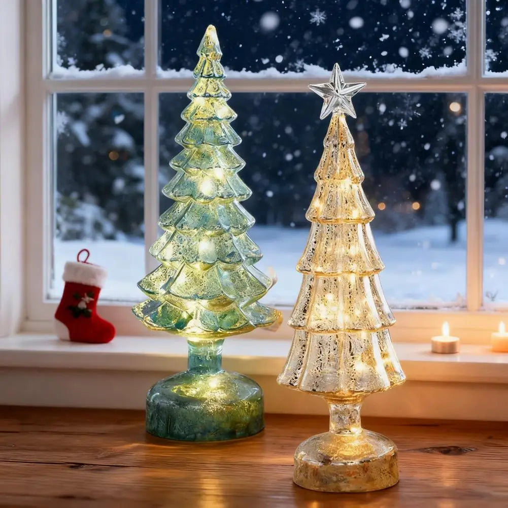 Christmas Tree with Lights Lighted Glass Christmas Tree Battery Operated Christmas Tree Night Lights Tabletop Decor ﻿ Mini Glass