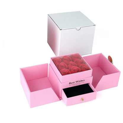 Birthday Gift for Girlfriend - 9 Rose Jewelry Box with Drawer Storage, Quadrilateral Spray-Painted Plastic Design, Perfect for H