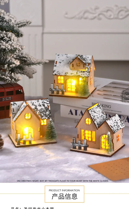 Christmas ornament decoration luminous chalet LED wooden small house Christmas tabletop ornament