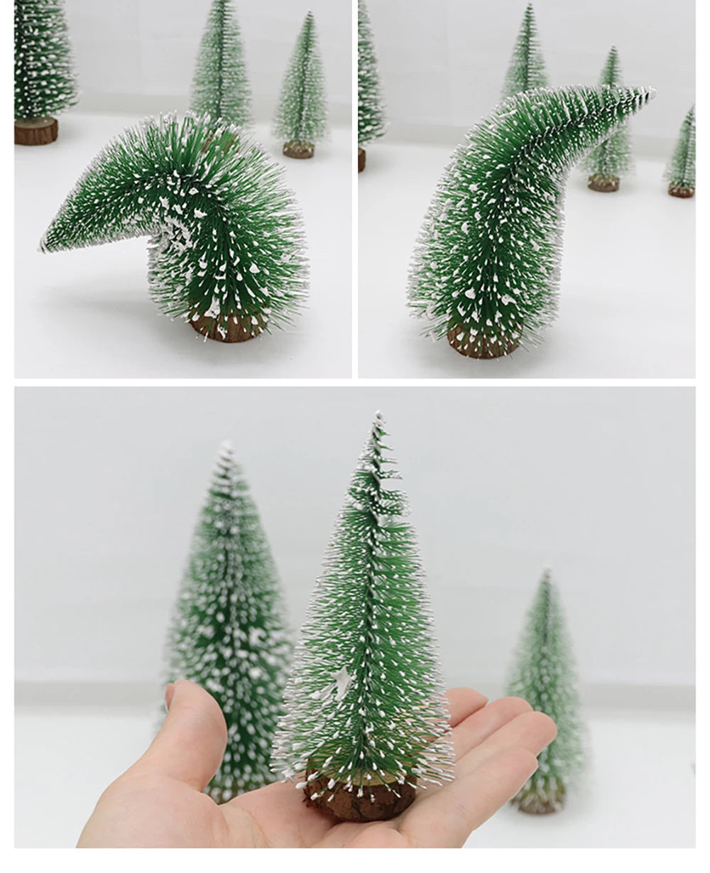 Christmas Decoration Artificial Mini Tree Ornaments Miniature Cedar Snow Pines for Home Table Decor 2024 Navidad Landscape Gifts