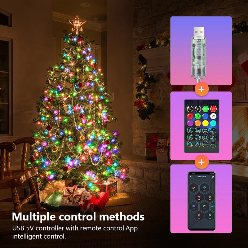 LED RGB Christmas Tree Light Strips with App & Remote Control